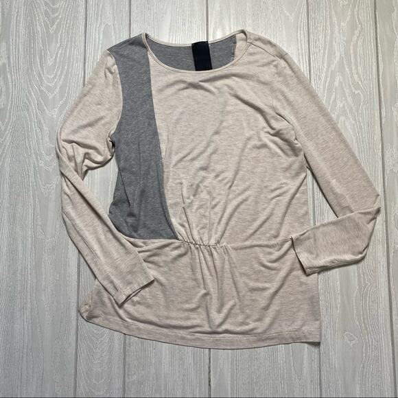 Heather Women's Cream & Gray Buttery Soft Long Sleeve Blouse Top Size Medium - Picture 1 of 7